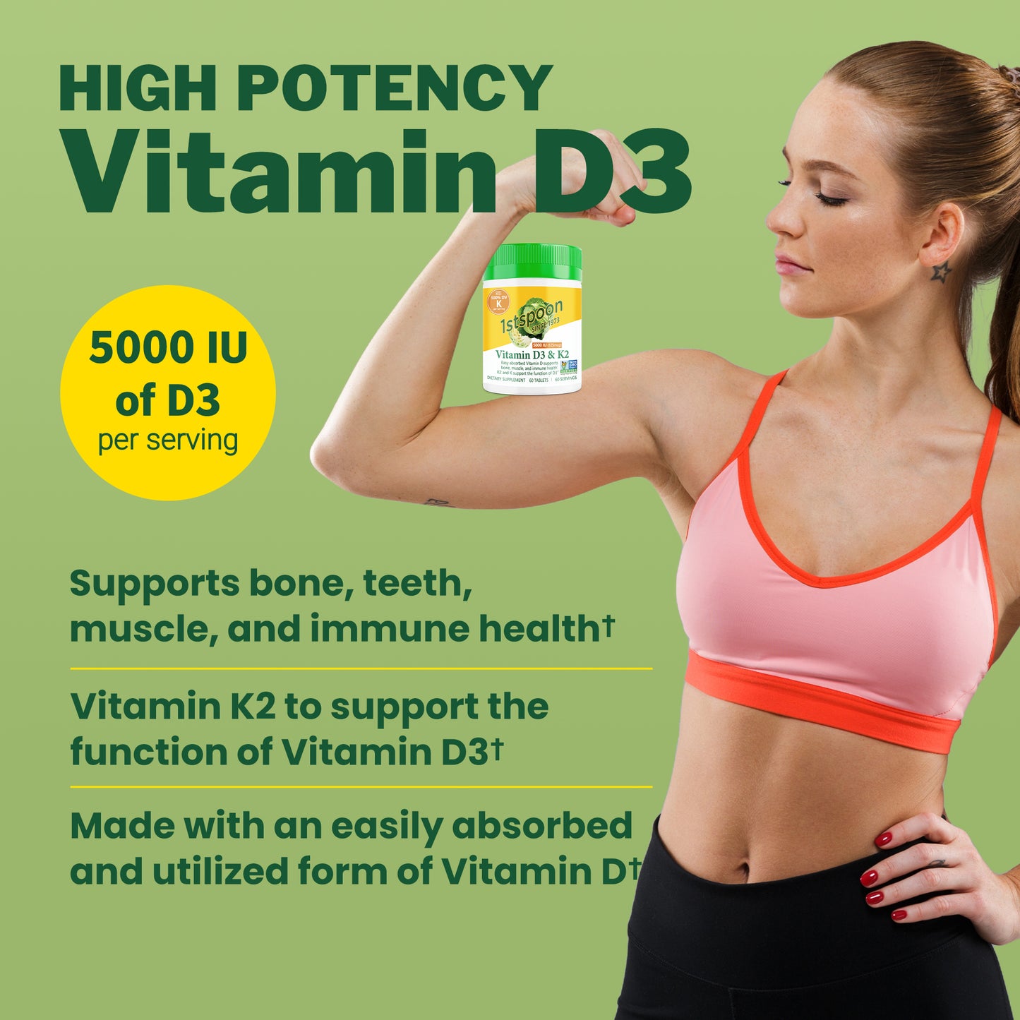 Vitamin D3 5000 IU (125 mcg) plus K & K2