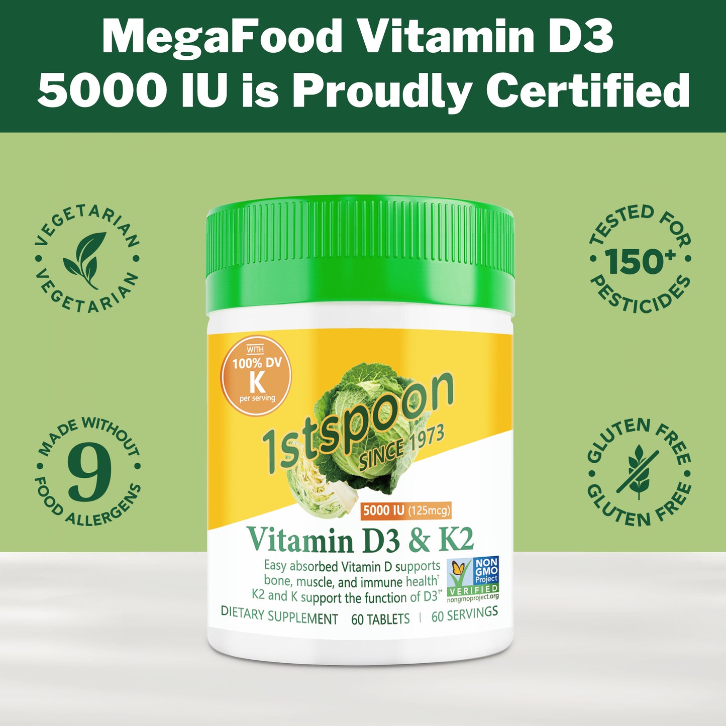 Vitamin D3 5000 IU (125 mcg) plus K & K2